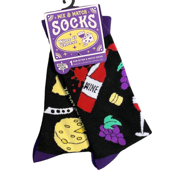 Other - NWT Wine and Cheese Mix and Match Funny Crew Socks Black Mens Womens 12 3